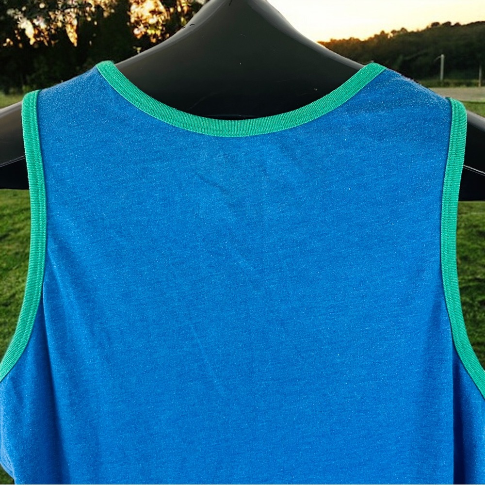 I Flexed And The Sleeves Fell Off Tank Top | Blue with Green Trim | Men's Size L - Picture 2 of 10